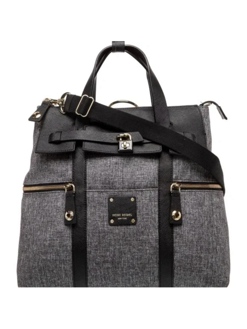 Henri Bendel Jetsetter 3-Way Convertible Backpack Grey Tweed Leather EUC Rare